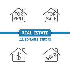 Real Estate Icons. Sign, For Sale, Rent, Sold, Dollar, Home, House Icon