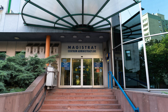 Magistrat Centrum Administracyjne UMK local government authorities office building in Krak&oacute;w. Administration center, Cracow city hall, resident service point on September 12, 2023 in Krakow, Poland.