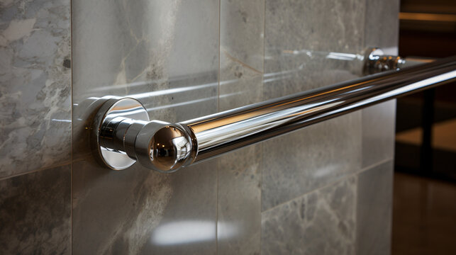 A detailed picture of a stainless steel grab bar handle