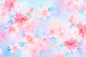 Fototapeta na wymiar Colorful Blue And Pink Flower Watercolor Pattern Background. Wallpaper. Valentine's Day Banner. Abstract. Winter. Christmas. Generative AI