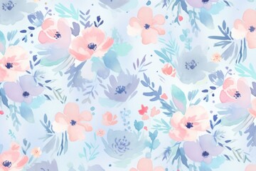Colorful Blue And Pink Flower Watercolor Pattern Background. Wallpaper. Valentine's Day Banner. Abstract. Winter. Christmas. Generative AI