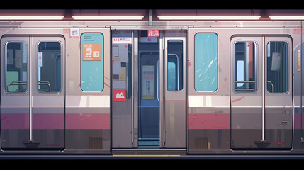 a side view of the doors of a subway train - obrazy, fototapety, plakaty