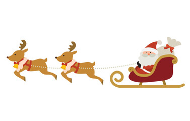 トナカイがひくソリに乗るサンタクロースのイラスト