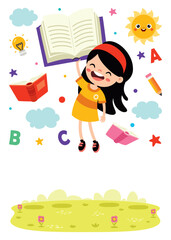 Cartoon Kid Flying With Book
