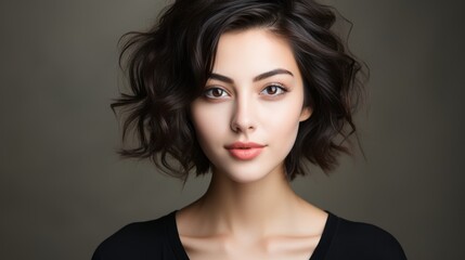 Naklejka premium beauty woman model with short hair natural makeup perfect clean skin