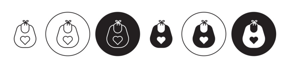 Baby bib line icon set. Baby meal apron icon in black color for ui designs.