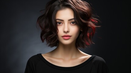 Fototapeta na wymiar beauty brunette woman model with short hair with natural makeup perfect clean skin