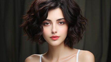 Fototapeta premium beauty woman model with short hair natural makeup perfect clean skin