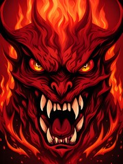 art devil head and red flames