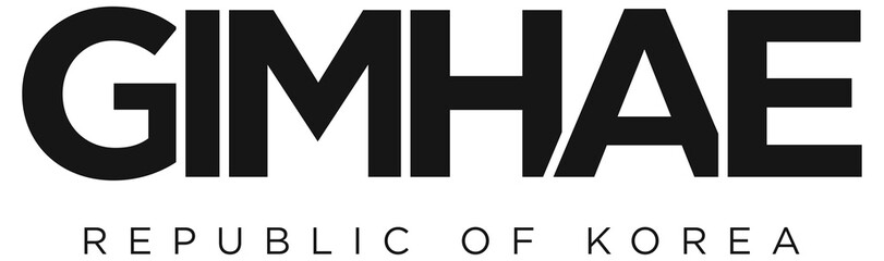 Gimhae in the Korea emblem. The design features a geometric style,  illustration with bold typography in a modern font. The graphic slogan lettering.