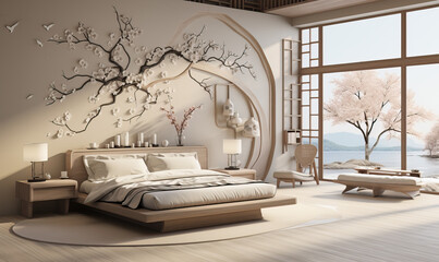 Japanese style in light colors in room design.