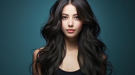 Fototapeta premium young asian beauty woman model with long with natural makeup perfect clean skin