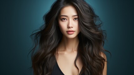 Fototapeta premium young asian beauty woman model with long with natural makeup perfect clean skin