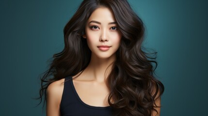 Naklejka premium young asian beauty woman model with long with natural makeup perfect clean skin