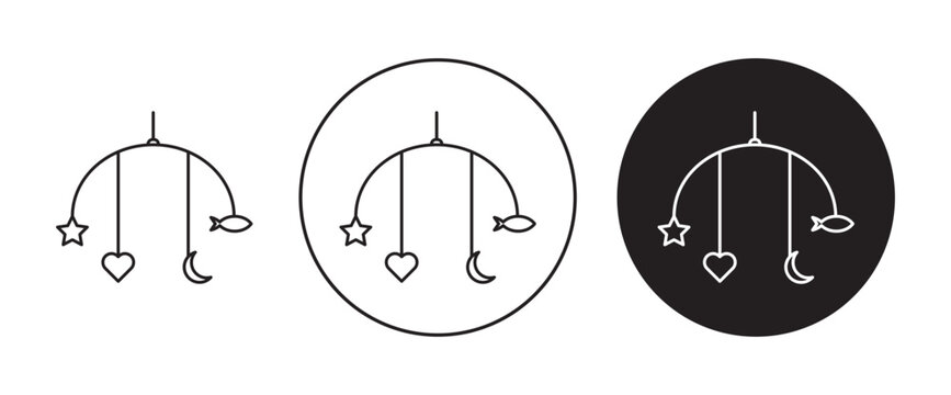 Lullaby toy line icon set. Baby kid bed carousel icon in black color for ui designs.