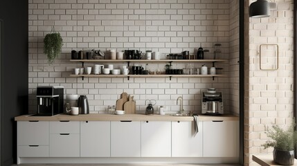 Modern Urbanic style kitchen  with a coffee corner and coffee machine 