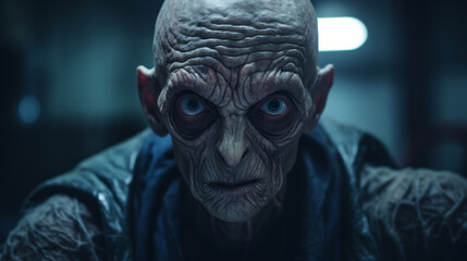 Dark scene with a nightmarish alien.