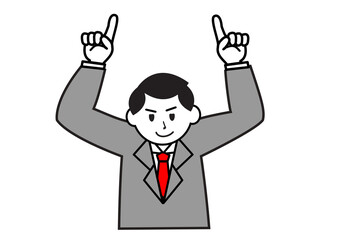上を指さすビジネスマン