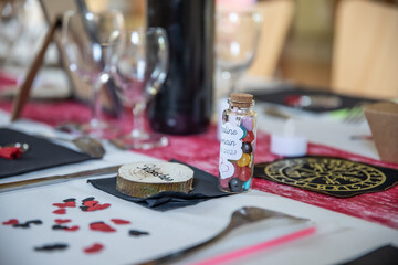 personnalisé, amour, décoration, mariage, salle, réception, table, chaise