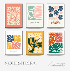 Fototapeta na wymiar Abstract floral posters template. Modern trendy Matisse minimal style. Pink and blue colors. Hand drawn design for wallpaper, wall decor, print, postcard, cover, template, banner.