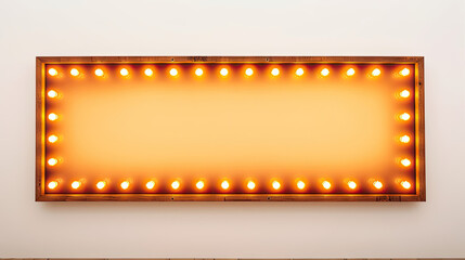 Fototapeta premium Retro empty glowing yellow billboard with light bulbs on gray wall background 3D rendering