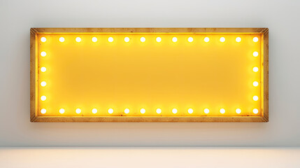 Fototapeta premium Retro empty glowing yellow billboard with light bulbs on gray wall background 3D rendering