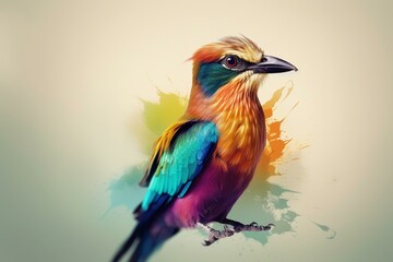 Multicolored bird with vibrant feathers on a plain backdrop. Generative AI
