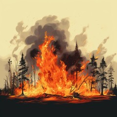 Raging wildfire engulfs the forest
