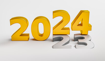 New year 2024 holiday concept. The number 2024 lies at 2023.