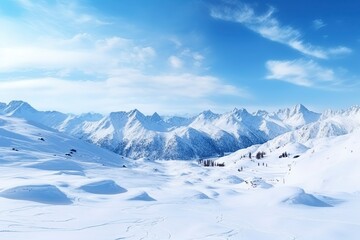 panorama of winter mountains with snow. copy space background, generative ai