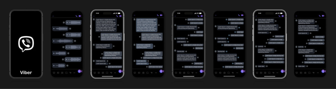 Viber mockup on a black background. Viber on social media screen. Social network interface template. Viber photo frame. Voice messages and chats on the iphone screen.