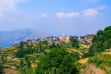 Fantastic beauty of the town (Village) between the mountains in Himachal India