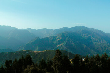 Spring mountain landscape of Sirmour, upland villages. Himachal Pradesh, India