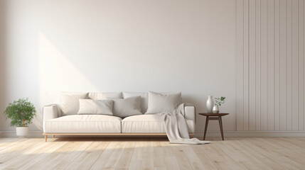 View of white living room in scandinavian style