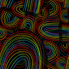 Fototapeta na wymiar Seamless pattern simple rainbow lines on a black background. hand drawing. Not AI, Illustrat3. Vector illustration