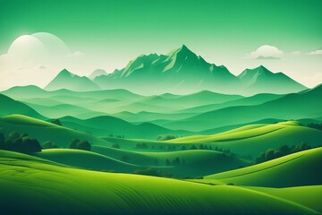 Fototapeta na wymiar Abstract green landscape wallpaper background illustration design with hills and mountains