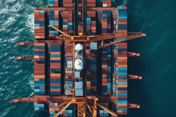 Aerial View Of Container Cargo Ship In Sea