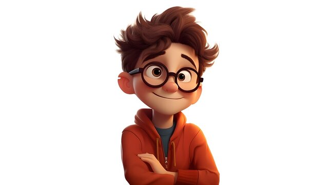 cute cartoon character boy with spex ,isolated on white background , Generative AI