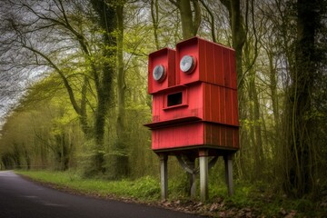 Warning - scam - speed camera ahead - red. Generative AI