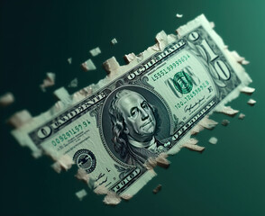 American banknote decay effect into pixels. - obrazy, fototapety, plakaty