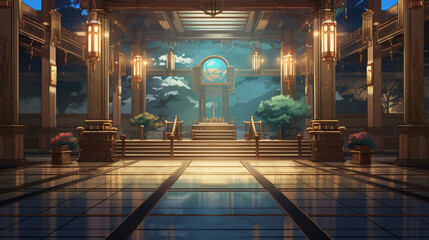 Temple interior anime visual novel game - obrazy, fototapety, plakaty
