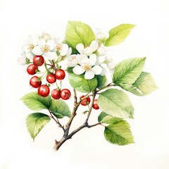 single hawthorn watercolor white background  