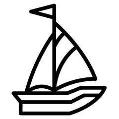 Sailboat on Sea Ocean with line icon style