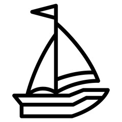 Sailboat on Sea Ocean with line icon style