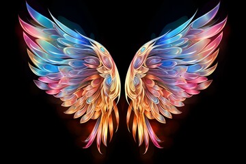 Illustration of mythical wings with transparent effect. Generative AI - obrazy, fototapety, plakaty