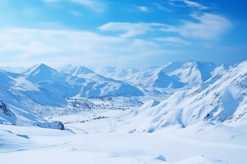 Fototapeta na wymiar panorama of winter mountains with snow. copy space background, generative ai