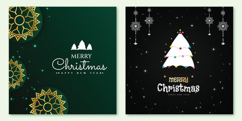 Merry Christmas greeting or wishing card and New Year green or black background. Xmas with light effect banner or poster design vector file	