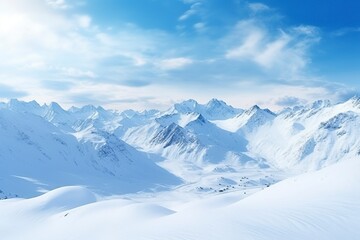 panorama of winter mountains with snow. copy space background, generative ai