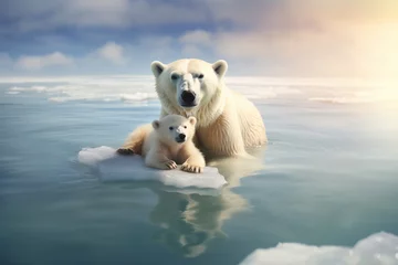 Ingelijste posters family polar bear mom and cub on ice, mother and child love © RJ.RJ. Wave