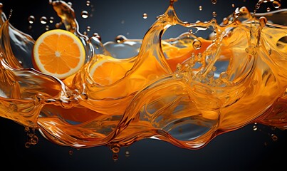 A dynamic photo capturing a splash of orange juice in mid-air, embodying the freshness and vitality of citrus.